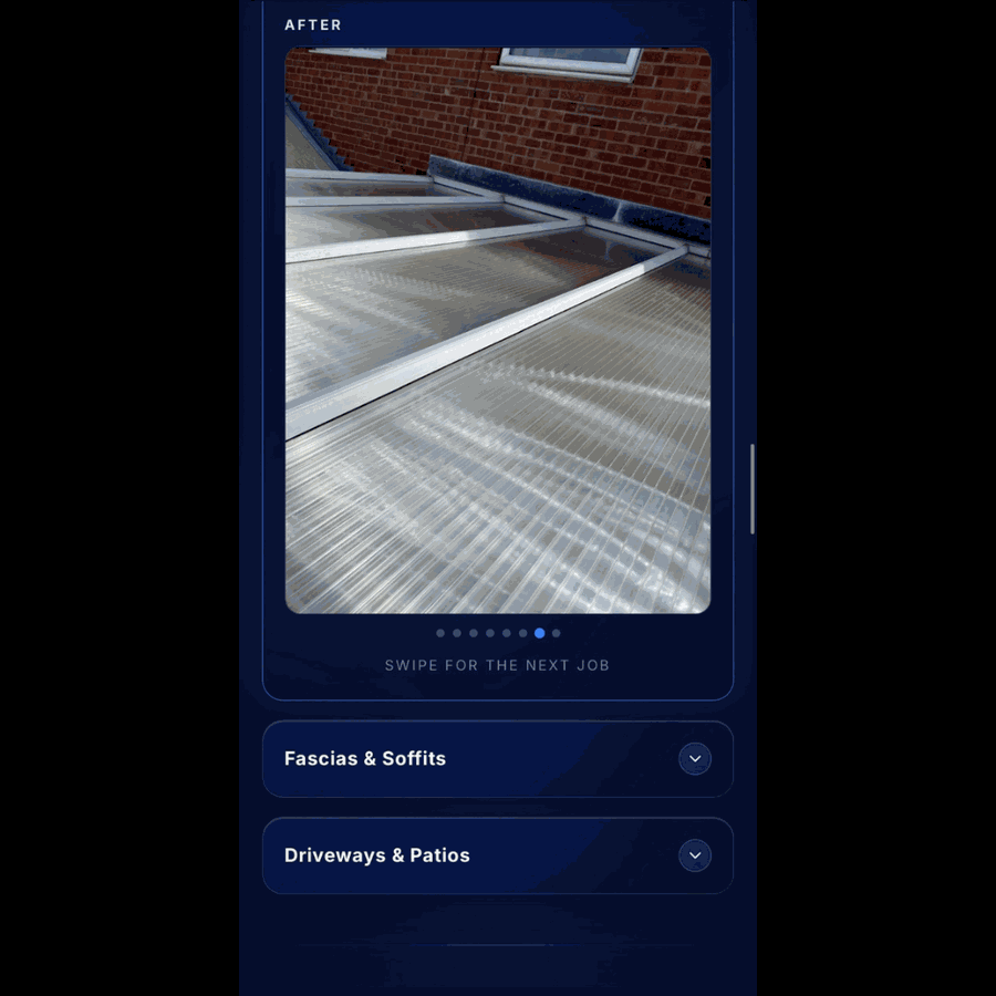 The same conservatory roof after cleaning — clear panels, streak free